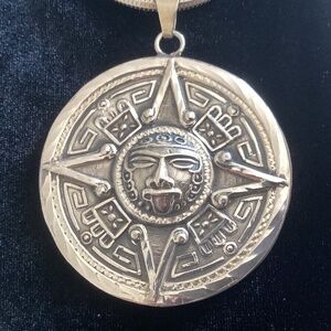 Sterling Silver Sun/Mayan Calendar Pendant on 30” Chain